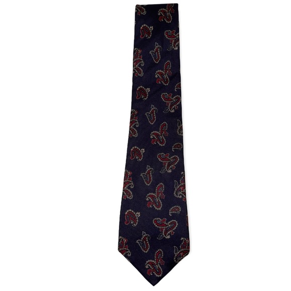 CHRISTIAN DIOR Necktie 100% Silk Navy Paisley 55” Long Classic Tie - Picture 2 of 7